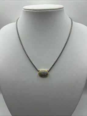 261. Silver Plated Chain with Pave Crystals and 18k Gold Accent Necklace 16”-19”